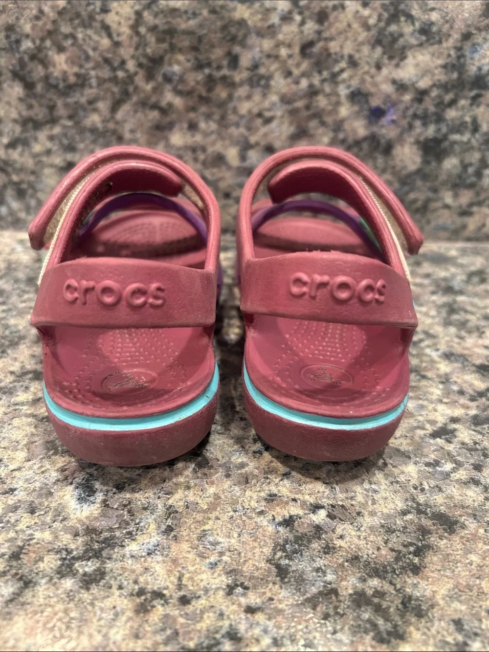 CROCS Girls Purple and Teal Flower Strap Sandals